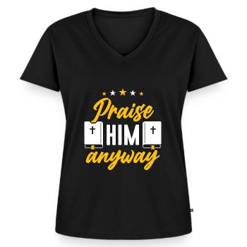 La théologie le loue quand même Théologien religieux - T-shirt encolure en V Premium bio Femme - noir - Devant - AI Model Female 172 light (172cm)