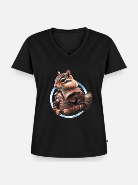 Streifenhörnchen Flugkapitän Lederjacke Pilot - Frauen Premium Bio T-Shirt mit V-Ausschnitt - Schwarz