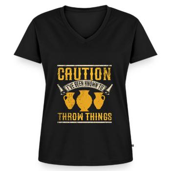 Ceramic Pottery Sculpture - Women's Premium Organic V-neck T-shirt - black - Front - AI Model Female 172 light (172cm)