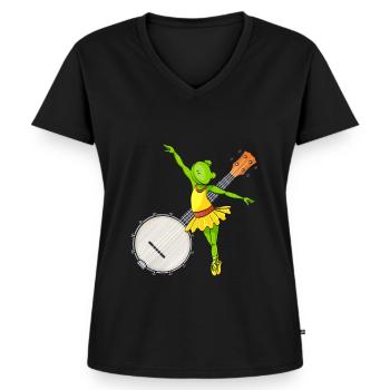 Ballet Dancing Frog Banjo Bluegrass Musique - T-shirt encolure en V Premium bio Femme - noir - Devant - AI Model Female 172 light (172cm)