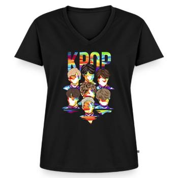 K-pop Boyband Geschenk - Frauen Premium Bio T-Shirt mit V-Ausschnitt - Schwarz - Vorne - AI Model Female 172 light (172cm)