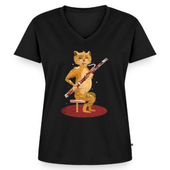 Fagott Katze - Frauen Premium Bio T-Shirt mit V-Ausschnitt - Schwarz - Vorne - AI Model Female 172 light (172cm)