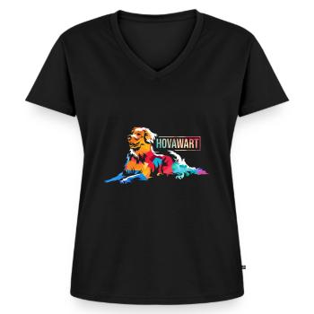 Hovawart Hund - Frauen Premium Bio T-Shirt mit V-Ausschnitt - Schwarz - Vorne - AI Model Female 172 light (172cm)