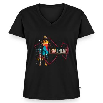 Triathlon Sport - T-shirt encolure en V Premium bio Femme - noir - Devant - AI Model Female 172 light (172cm)
