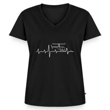 Herzschlag Helikopter Heartbeat - Frauen Premium Bio T-Shirt mit V-Ausschnitt - Schwarz - Vorne - AI Model Female 172 light (172cm)