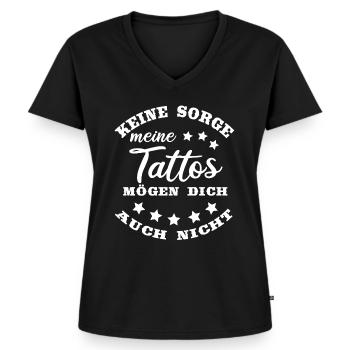 Tattoo lustiger Spruch - Frauen Premium Bio T-Shirt mit V-Ausschnitt - Schwarz - Vorne - AI Model Female 172 light (172cm)