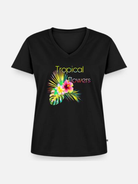 Fleur tropicale - Frauen Premium Bio T-Shirt mit V-Ausschnitt - Schwarz