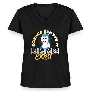 Chimie Licorne - T-shirt encolure en V Premium bio Femme - noir - Devant - AI Model Female 172 light (172cm)