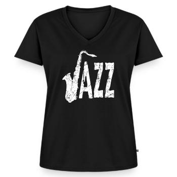 Saxophone - Frauen Premium Bio T-Shirt mit V-Ausschnitt - Schwarz - Vorne - AI Model Female 172 light (172cm)