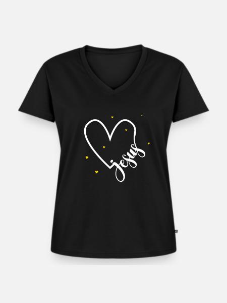 Jesus - Frauen Premium Bio T-Shirt mit V-Ausschnitt - Schwarz