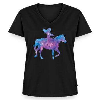 Balade à cheval - T-shirt encolure en V Premium bio Femme - noir - Devant - AI Model Female 172 light (172cm)