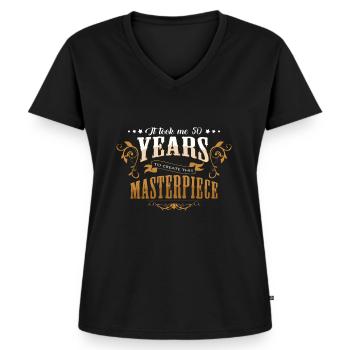 50 years - Women's Premium Organic V-neck T-shirt - black - Front - AI Model Female 172 light (172cm)