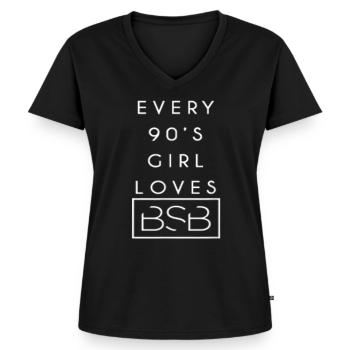 backstreet straight through my heart boys - Frauen Premium Bio T-Shirt mit V-Ausschnitt - Schwarz - Vorne - AI Model Female 172 light (172cm)