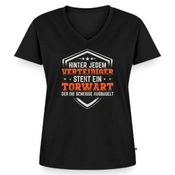 Torwart Geschenk lustiger Spruch Tormann Design - Frauen Premium Bio T-Shirt mit V-Ausschnitt - Schwarz - Vorne - AI Model Female 172 light (172cm)