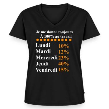 Je me donne toujours à 100% au travail - humour - T-shirt encolure en V Premium bio Femme - noir - Devant - AI Model Female 172 light (172cm)