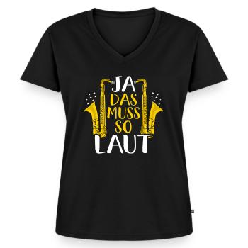 Saxophon - Frauen Premium Bio T-Shirt mit V-Ausschnitt - Schwarz - Vorne - AI Model Female 172 light (172cm)