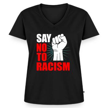 Anti-racism - Women's Premium Organic V-neck T-shirt - black - Front - AI Model Female 172 light (172cm)