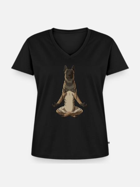 Meditierender Holländischer Schäferhund Hund - Frauen Premium Bio T-Shirt mit V-Ausschnitt - Schwarz