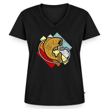 fishing - Women's Premium Organic V-neck T-shirt - black - Front - AI Model Female 172 light (172cm)
