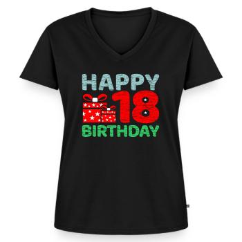18 ans - T-shirt encolure en V Premium bio Femme - noir - Devant - AI Model Female 172 light (172cm)