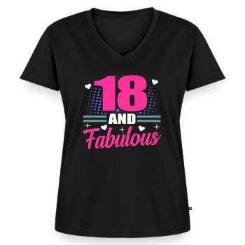 18 ans - T-shirt encolure en V Premium bio Femme - noir - Devant - AI Model Female 172 light (172cm)