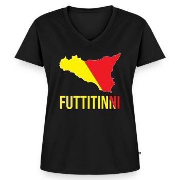 FUTTITINNI Sicile Sicile Italie Italien Regalo Mag - T-shirt encolure en V Premium bio Femme - noir - Devant - AI Model Female 172 light (172cm)