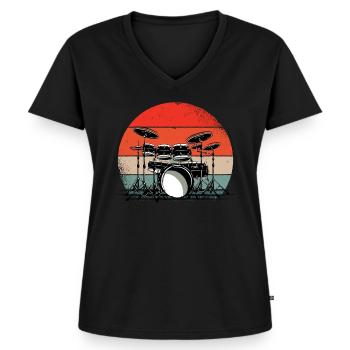 Schlagzeug, Schlagzeuger, Schlagzeug-Set Geschenk - Frauen Premium Bio T-Shirt mit V-Ausschnitt - Schwarz - Vorne - AI Model Female 172 light (172cm)