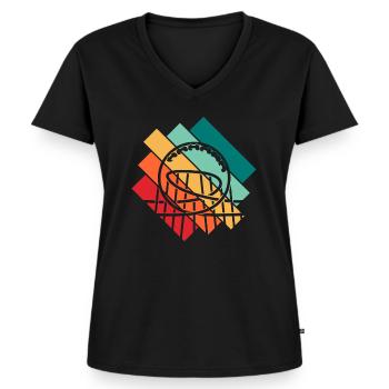Achterbahn - Frauen Premium Bio T-Shirt mit V-Ausschnitt - Schwarz - Vorne - AI Model Female 172 light (172cm)
