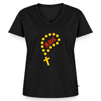 Jésus, Jésus, Jésus chrétien chrétien chrétien chrétien - T-shirt encolure en V Premium bio Femme - noir - Devant - AI Model Female 172 light (172cm)