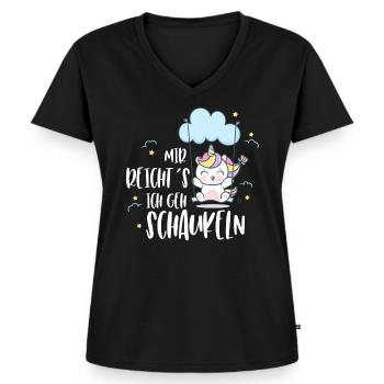 Einhorn, MIr reichts ich geh schaukeln - Frauen Premium Bio T-Shirt mit V-Ausschnitt - Schwarz - Vorne - AI Model Female 172 light (172cm)