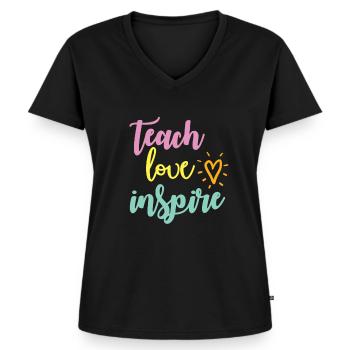 Influence de l’enseignant Formation des enseignants Enseignant de l’école - T-shirt encolure en V Premium bio Femme - noir - Devant - AI Model Female 172 light (172cm)