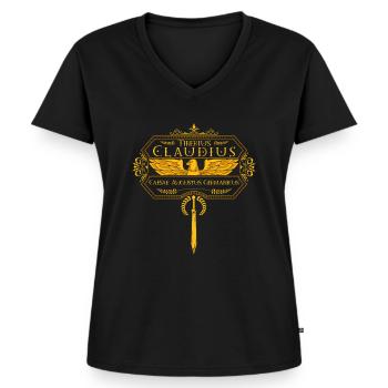 Empereurs romains - Claude - T-shirt encolure en V Premium bio Femme - noir - Devant - AI Model Female 172 light (172cm)