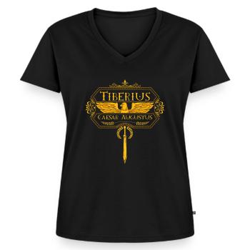 Empereurs romains - Tibère - T-shirt encolure en V Premium bio Femme - noir - Devant - AI Model Female 172 light (172cm)