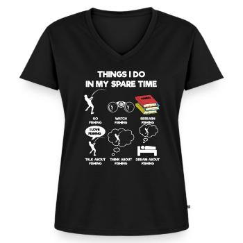 Angeln - Frauen Premium Bio T-Shirt mit V-Ausschnitt - Schwarz - Vorne - AI Model Female 172 light (172cm)