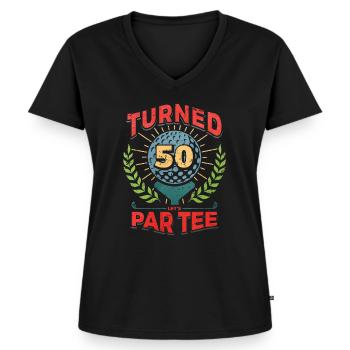50. Geburtstag Golf - Frauen Premium Bio T-Shirt mit V-Ausschnitt - Schwarz - Vorne - AI Model Female 172 light (172cm)