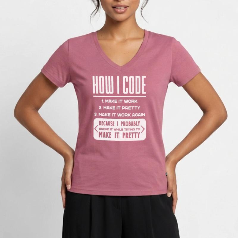 Programmierer, Code, Nerd, Programmierung Frauen Premium Bio T-Shirt mit V-Ausschnitt