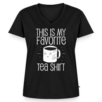 Favorite tea shirt, tea, tea drinker - Women's Premium Organic V-neck T-shirt - black - Front - AI Model Female 172 light (172cm)