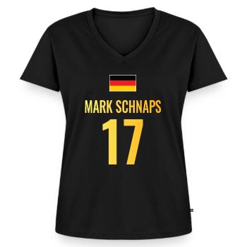 Fußball Sauf Trikot Deutschland Mallorca Gruppen - Frauen Premium Bio T-Shirt mit V-Ausschnitt - Schwarz - Vorne - AI Model Female 172 light (172cm)