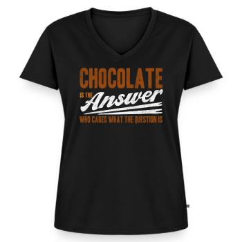 Chocolate Is The Answer Who Cares The Question - Women's Premium Organic V-neck T-shirt - black - Front - AI Model Female 172 light (172cm)
