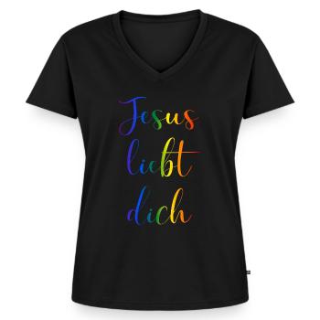 Jésus vous aime - T-shirt encolure en V Premium bio Femme - noir - Devant - AI Model Female 172 light (172cm)