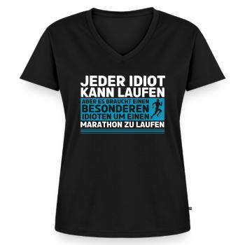 Halbmarathon, Marathon, Läufer - Frauen Premium Bio T-Shirt mit V-Ausschnitt - Schwarz - Vorne - AI Model Female 172 light (172cm)
