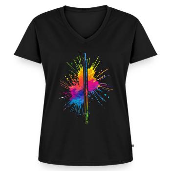 Flöte, Flöte spielen, - Frauen Premium Bio T-Shirt mit V-Ausschnitt - Schwarz - Vorne - AI Model Female 172 light (172cm)