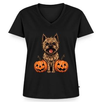 Cairn Terrier Dog Pumpkin Lazy Halloween Party - Women's Premium Organic V-neck T-shirt - black - Front - AI Model Female 172 light (172cm)