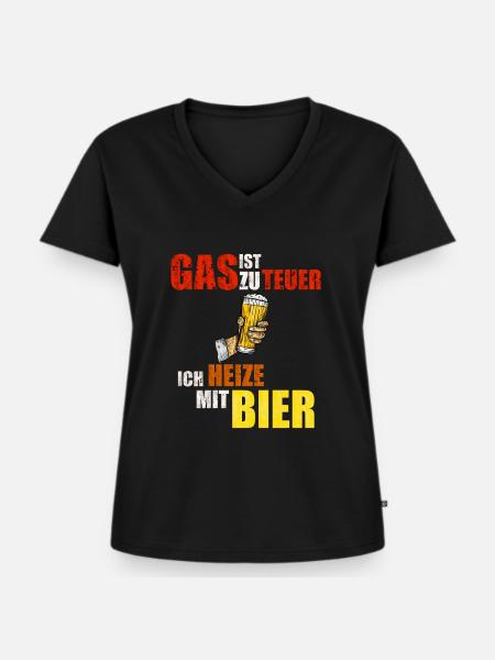 Gas ist zu teuer - Frauen Premium Bio T-Shirt mit V-Ausschnitt - Schwarz
