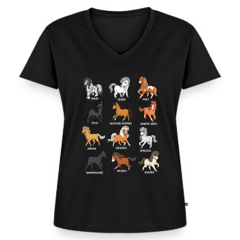 Many Horse Breeds - Cartoon Kawaii Horses - Women's Premium Organic V-neck T-shirt - black - Front - AI Model Female 172 light (172cm)