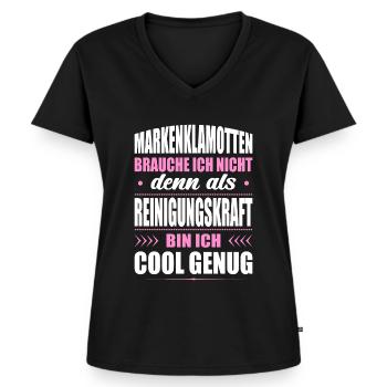 Markenklamotten Brauche Ich Nicht Reinigungskraft - Frauen Premium Bio T-Shirt mit V-Ausschnitt - Schwarz - Vorne - AI Model Female 172 light (172cm)