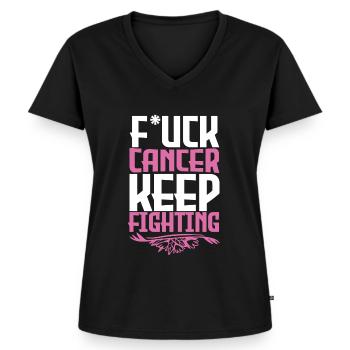 F*ck Krebs - Frauen Premium Bio T-Shirt mit V-Ausschnitt - Schwarz - Vorne - AI Model Female 172 light (172cm)
