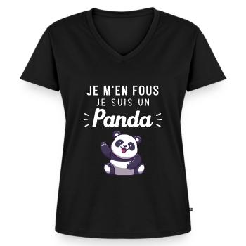Je m'en fous je suis un panda Humour Cadeau - T-shirt encolure en V Premium bio Femme - noir - Devant - AI Model Female 172 light (172cm)