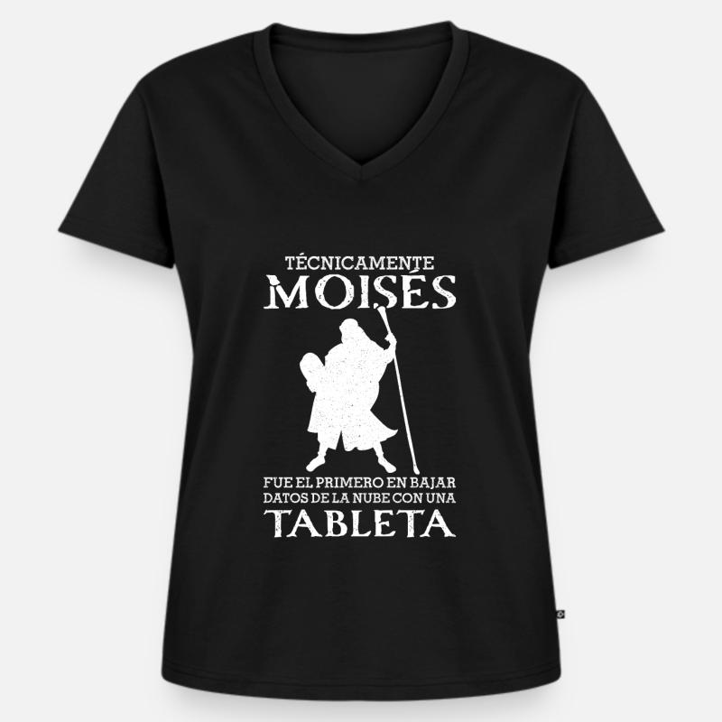 Moises First Daten-Cloud-Tablet hochladen - Frauen Premium Bio T-Shirt mit V-Ausschnitt - Schwarz