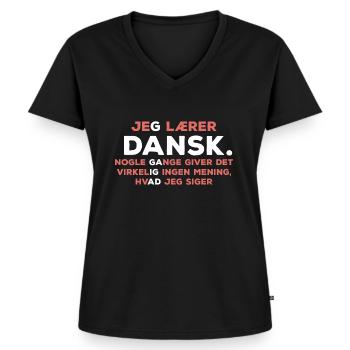 Dänisch lernen - Frauen Premium Bio T-Shirt mit V-Ausschnitt - Schwarz - Vorne - AI Model Female 172 light (172cm)